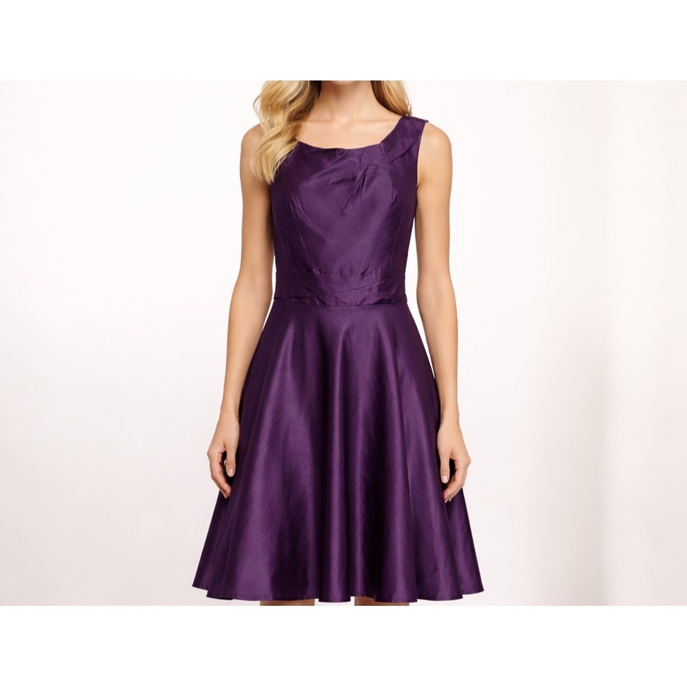 David's Bridal Satin Dress Purple Cocktail Bridesmaid Formal Fit Flare New SZ 12